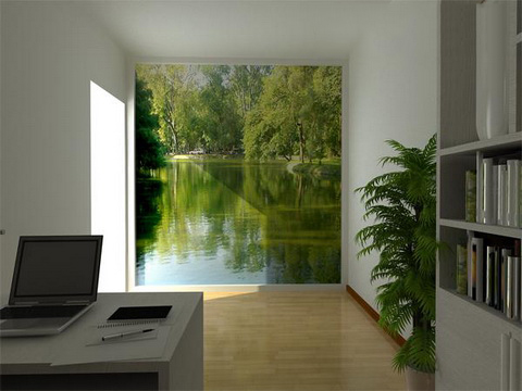 Bức tranh chủ đề thiên nhiên tạo hiệu ứng thị giác, khiến căn phòng không cửa sổ như thoáng đãng hơn.