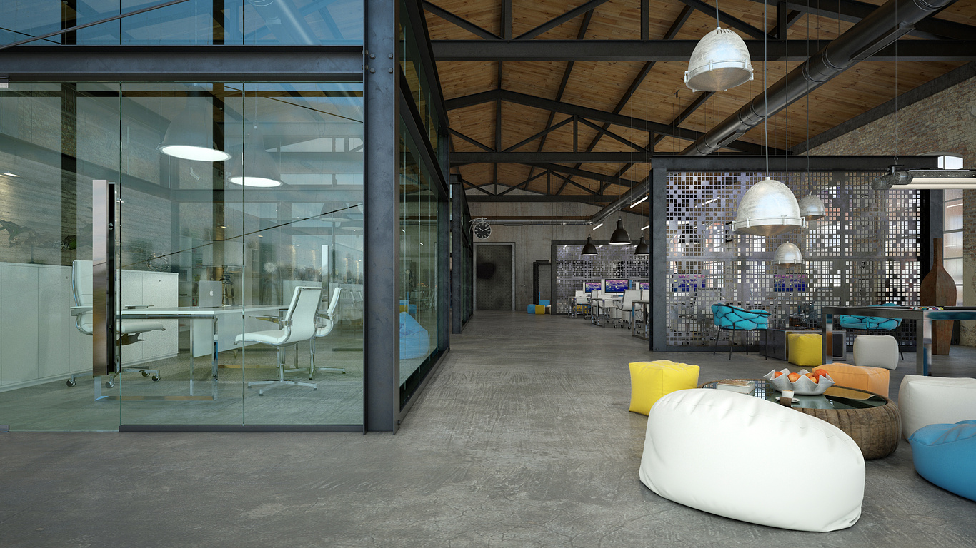 Một văn phòng được thiết kế theo phong cách Industrial