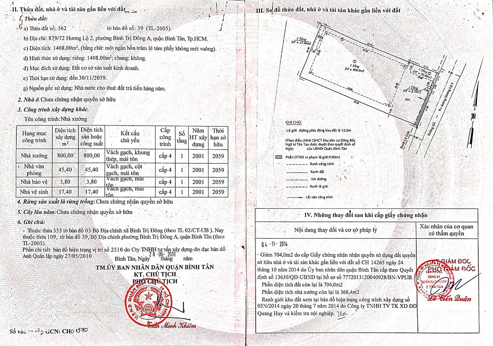 Cần bán nhà xưởng đường Hương Lộ 2, Bình Tân đẹp - Đất ODT - giao thông thuận tiện