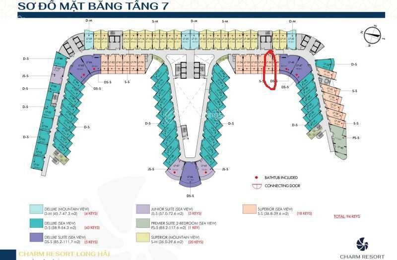 Charm Resort Long Hải 5*, 1 căn view biển DT 38m2 giá chỉ 2tỷ5, thanh toán 250tr nhận căn hộ